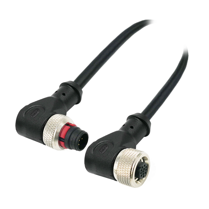 Push-pull m12 12pins A code male to female right angle molded cable,unshielde,PVC,-40°C~+105°C,22AWG 0.34mm²,brass with nickel plated screw